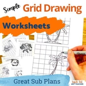 ART WORKSHEETS - SUB PLAN - Grid Drawing - Middle School - High School Art