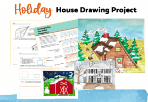 Christmas art lesson house drawing