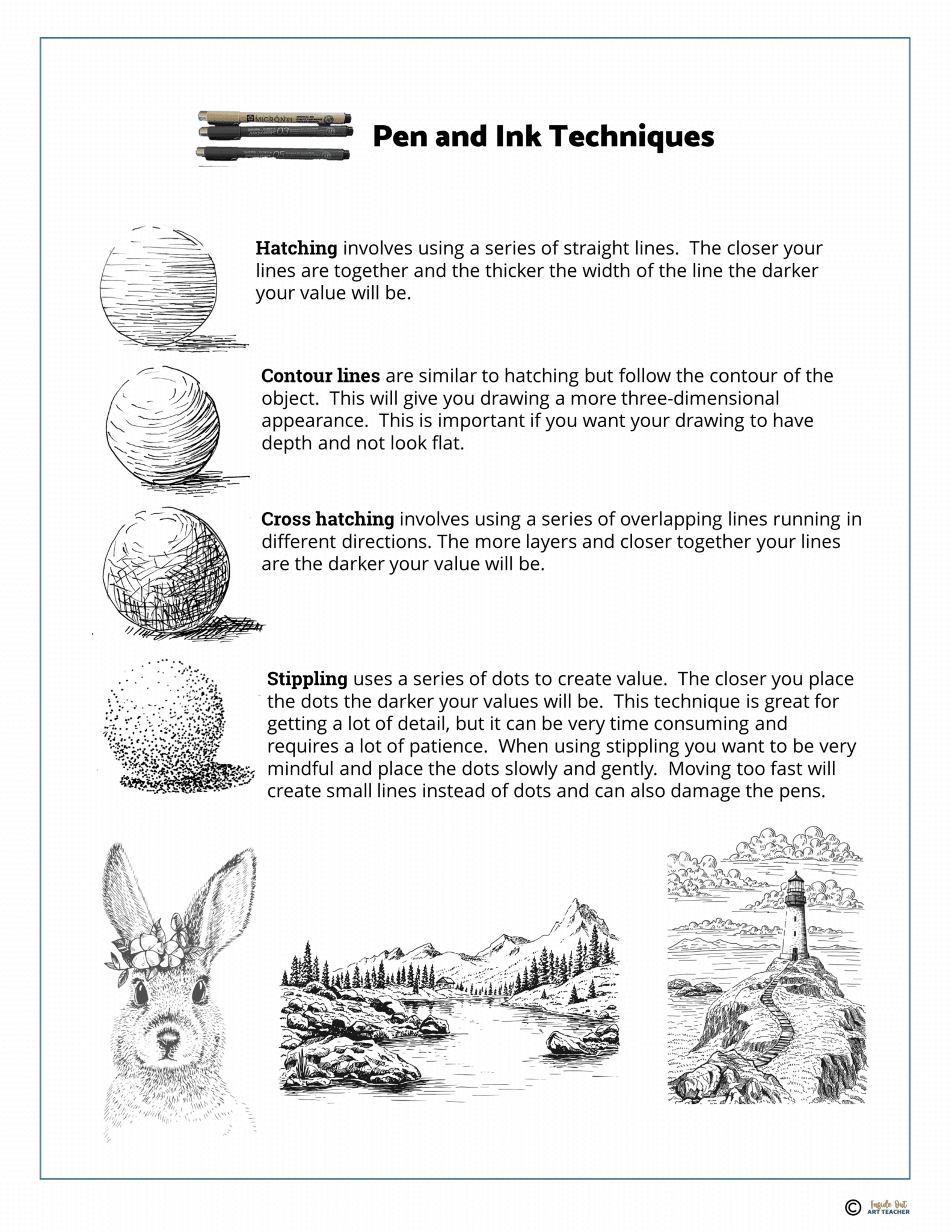 Pen and Ink Art Lesson for Middle or High School Art Drawing Animal ...