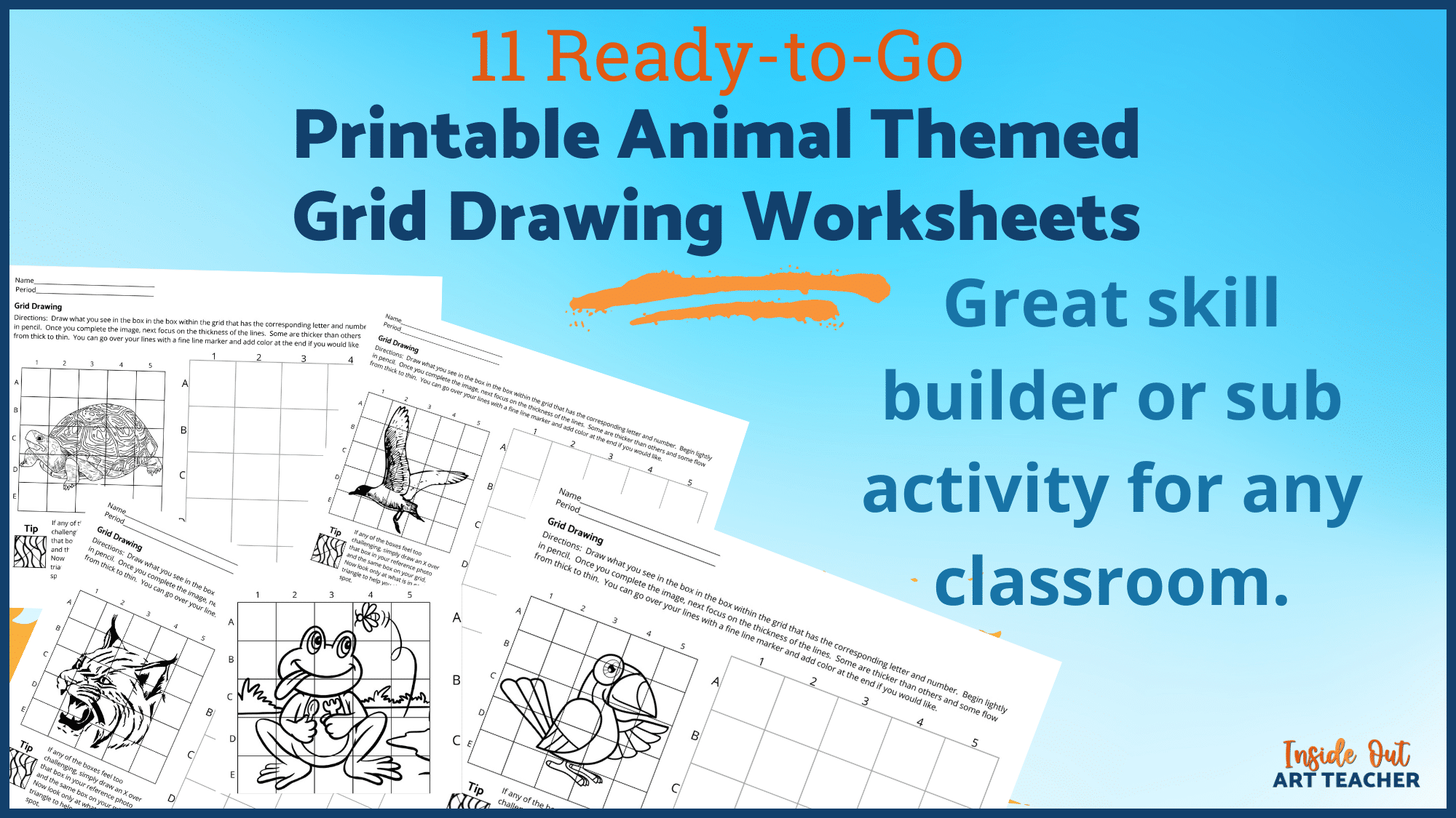 HIGH SCHOOL SUB PLAN/WORKSHEET: Grid Drawing Worksheets Animal Theme #1 ...