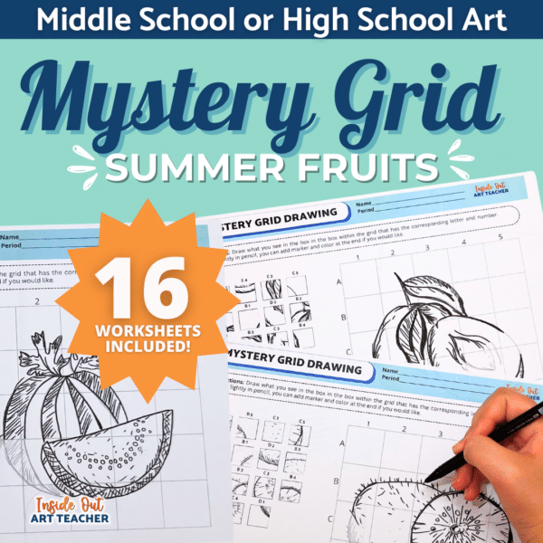 Mystery Grid Fruits Drawing Summer Art Worksheet Bundle