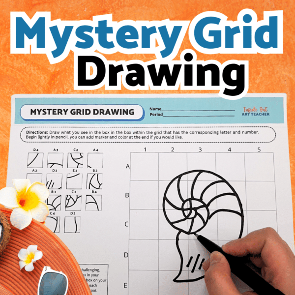 30 minute art project for middle school Mystery Grid Pineapple Shell Worksheet
