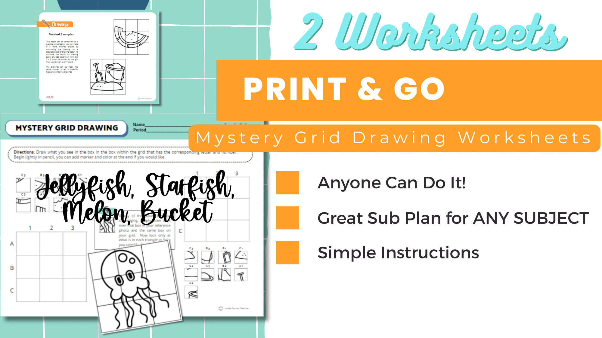 Mystery Grid One-Day Activity Summer Theme Jellyfish Starfish Worksheet