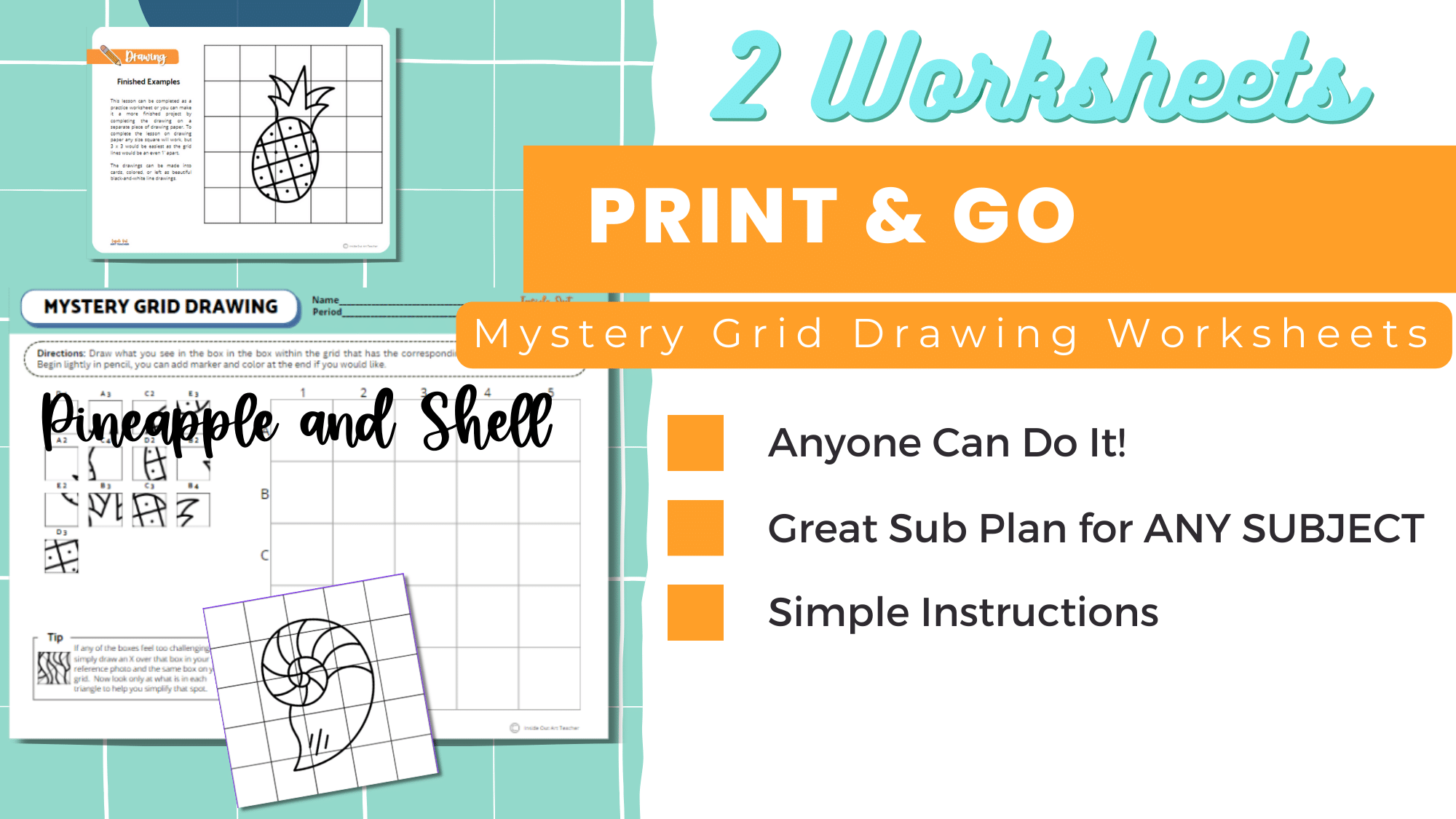 30 minute art project for middle school Mystery Grid Pineapple Shell Worksheet