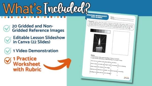Candle drawing practice worksheet with shading exercise and rubric for assessing value and blending skills