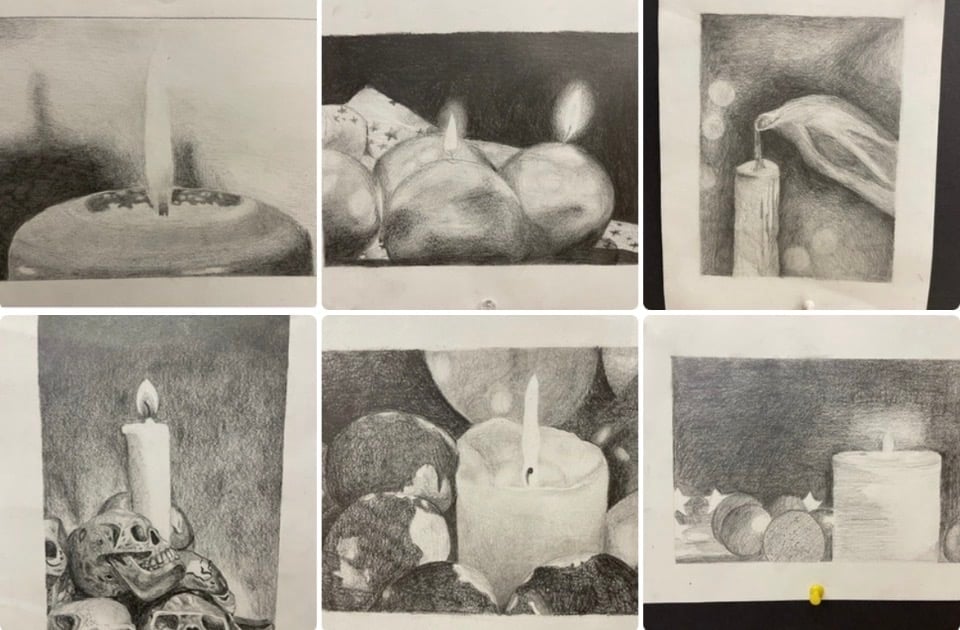 shading art lesson high school candle drawing examples in a grid