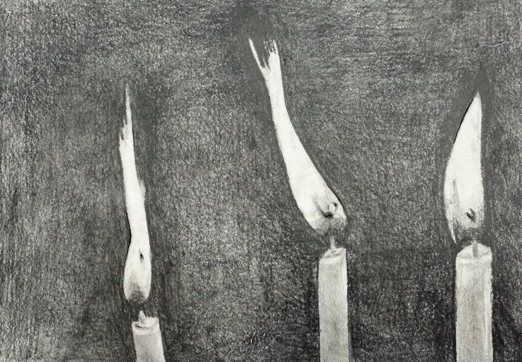 example of a realistic drawing of candles in pencil