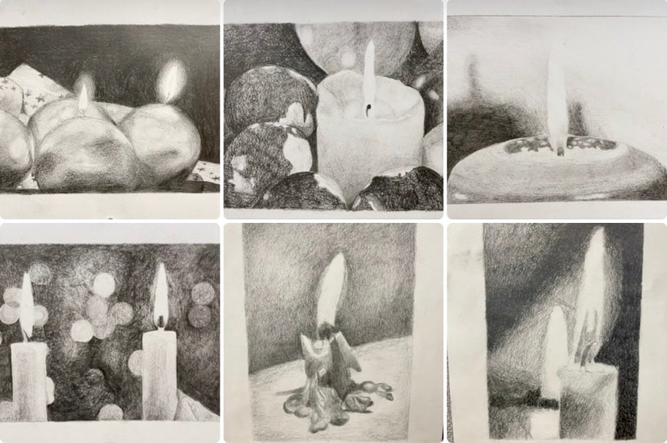 how to draw a candle examples of shading lesson for high school art class.