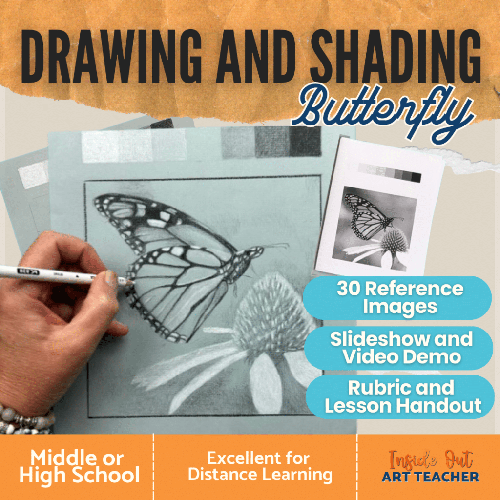 High Contrast Drawing and Shading on Toned Paper Art Project (Butterfly)