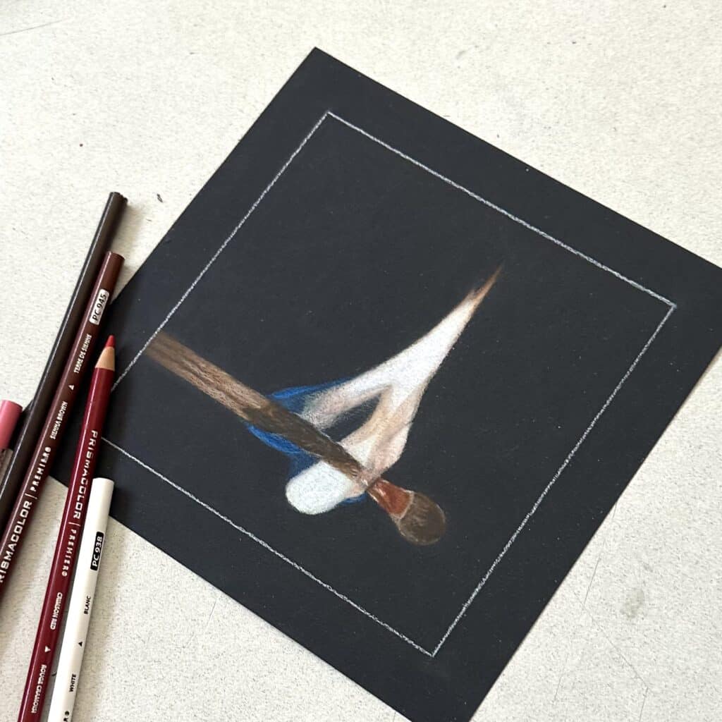 Colored Pencil Drawing on Black Paper Flames