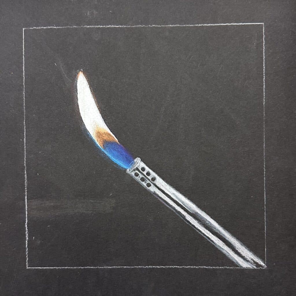 High School Drawing Project Flames on Black Paper with Colored Pencil