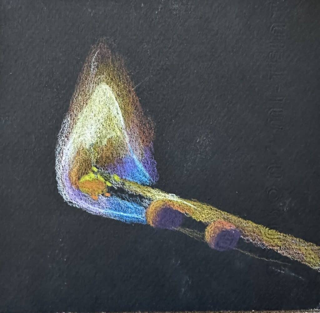 High School Drawing of Flames on Black Paper