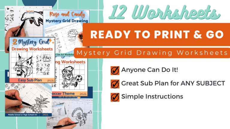 Sub Plan One-Day Art Activity Mystery Grid Drawing Worksheet Bundle ...