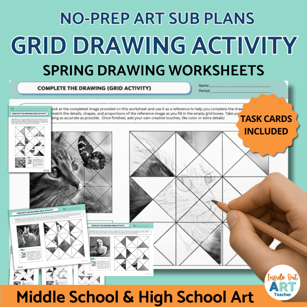 Spring Shading Drawing Worksheets | No-Prep Art Sub Plans for Middle ...