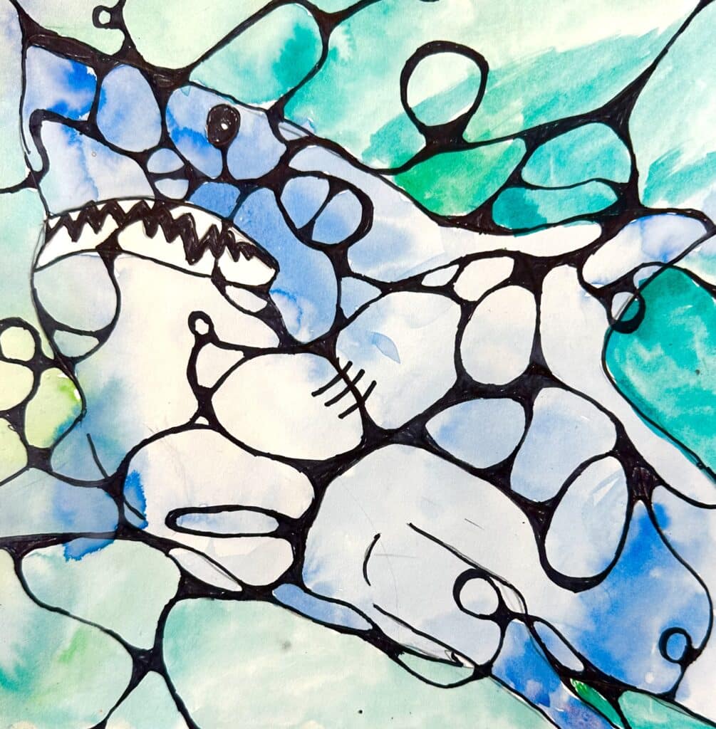 neurographic art and watercolor painting lesson idea for high school