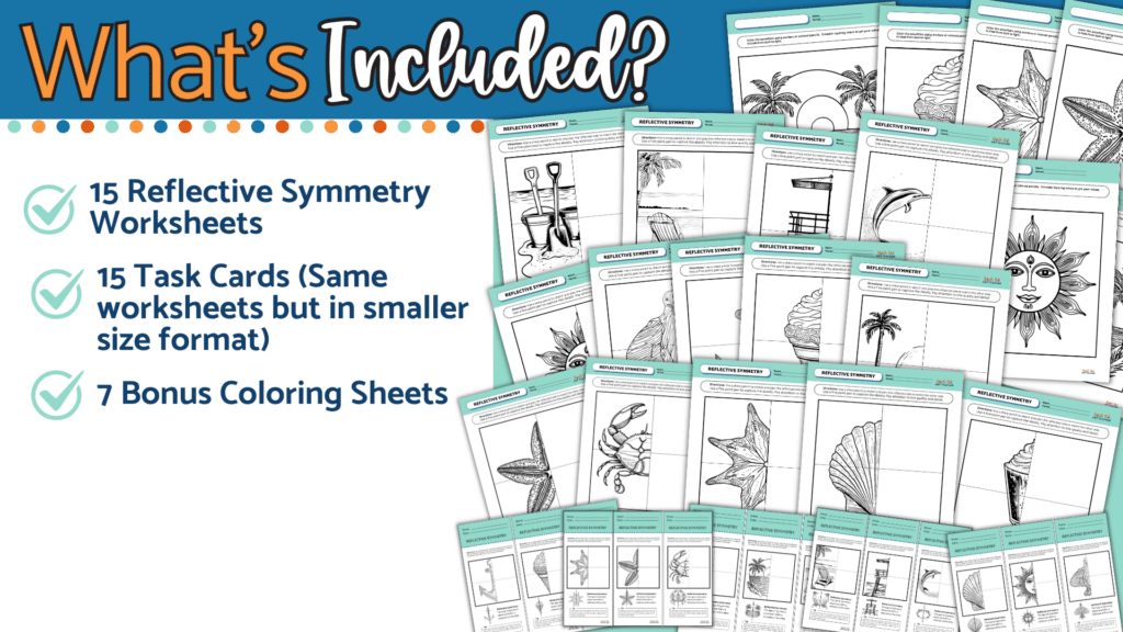 summer art Summer-Themed Reflective Symmetry Drawing Task Cards and Worksheets Sub Plan