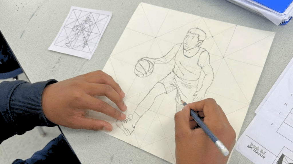 Easy Grid drawing art project for junior high example