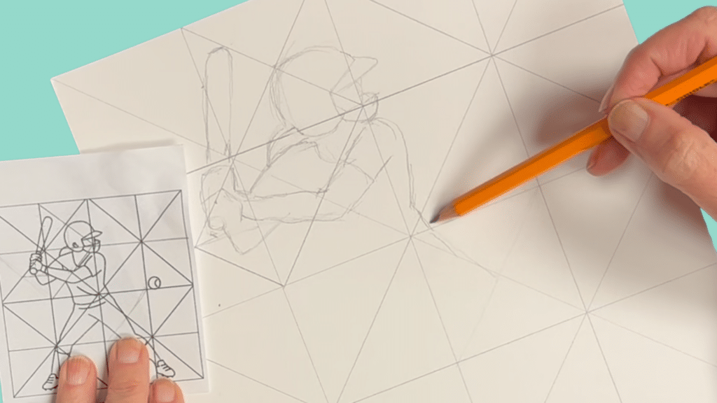 easy line drawing with grid method art project example