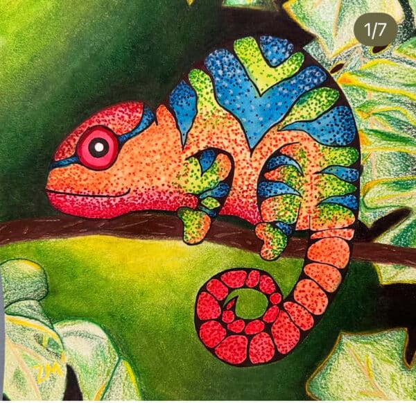 lizard drawing mixed media art lesson for high school drawing example