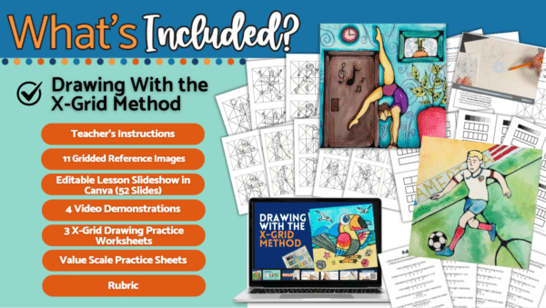 grid drawing art lesson preview