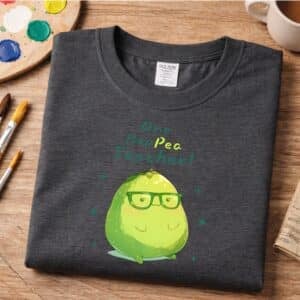 Cute comfort colors t-shirt for teachers with a green pea and slogan happea teacher
