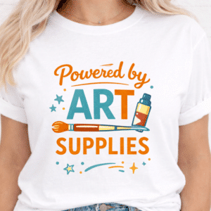 art supplies teacher shirt powered by art