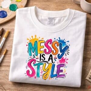 Creative art teacher gift shirt with colorful “Messy Is a Style” lettering Creative art teacher shirt