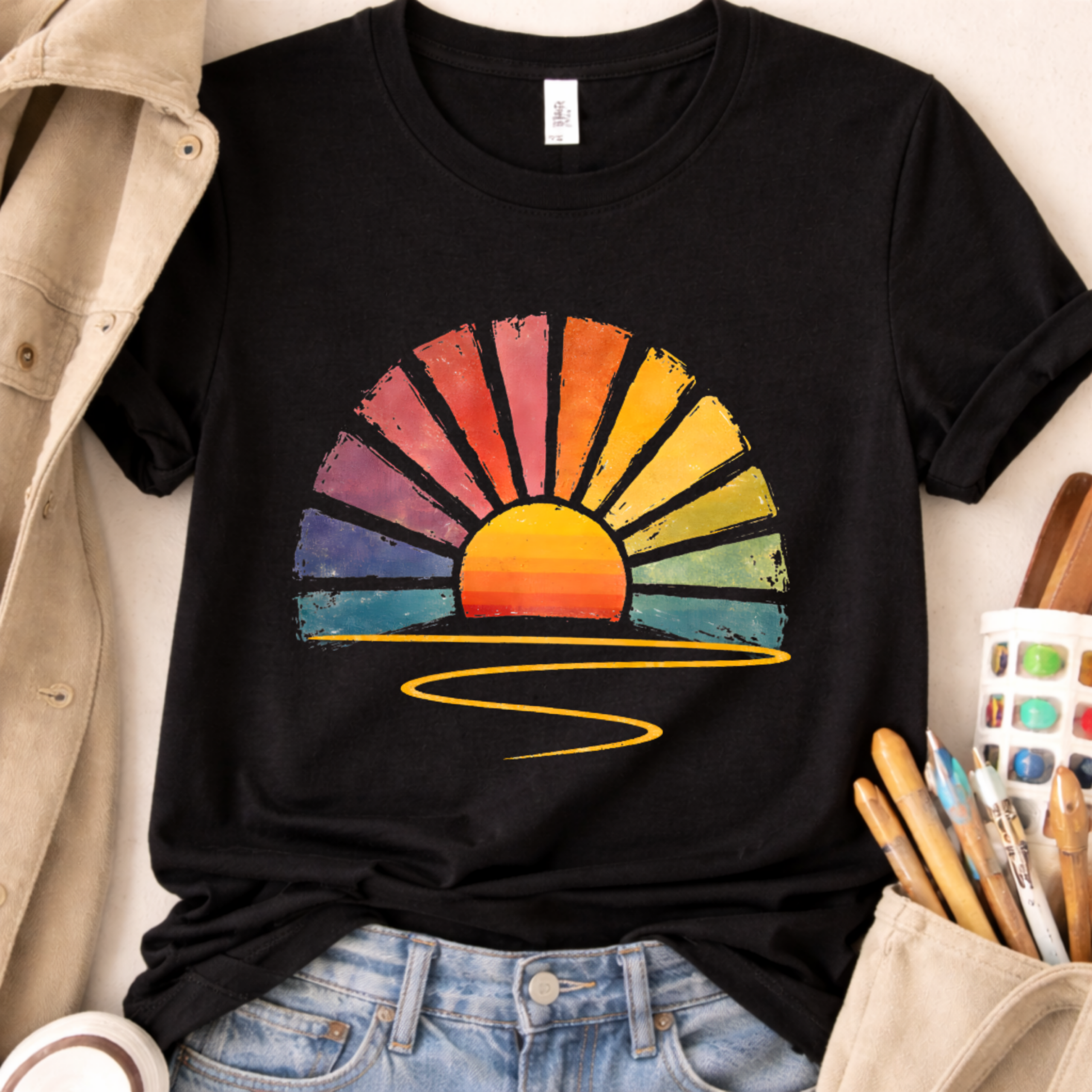 rainbow graphic tee color rays design