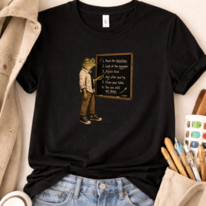 teacher exhausted shirt read directions design