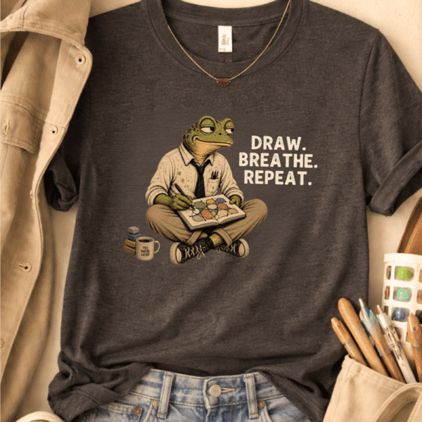 Artist Tee Shirt – Draw Breathe Repeat Art Teacher Funny Graphic Tee - Image 3