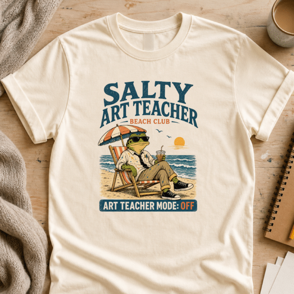 Teacher Beach Shirt – Salty Art Teacher Beach Club Summer Frog Funny Tee - Image 3