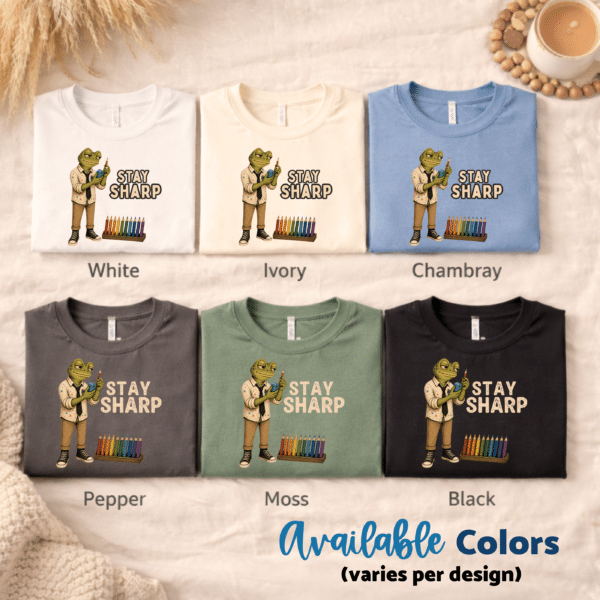Colored Pencil Shirt – Stay Sharp Funny Frog Art Teacher Tee - Image 4