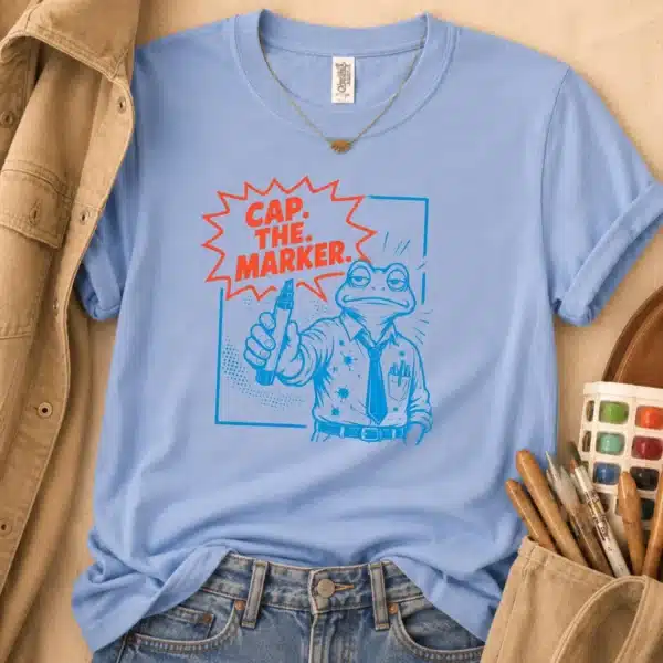Marker Drawing Shirt – Cap The Marker Funny Frog Art Teacher Tee - Image 3