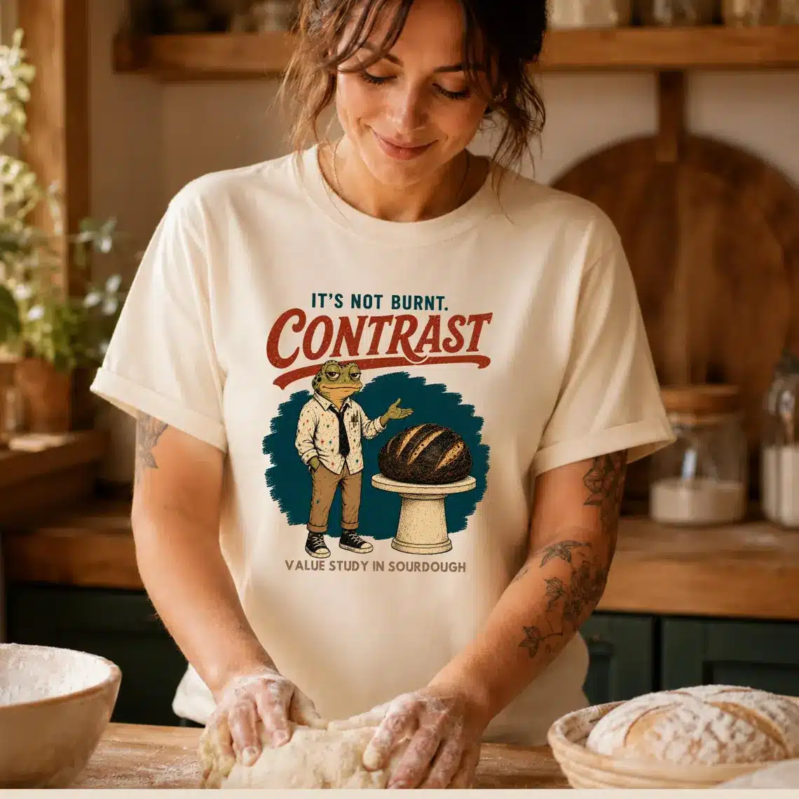 bread humor shirt sourdough frog design