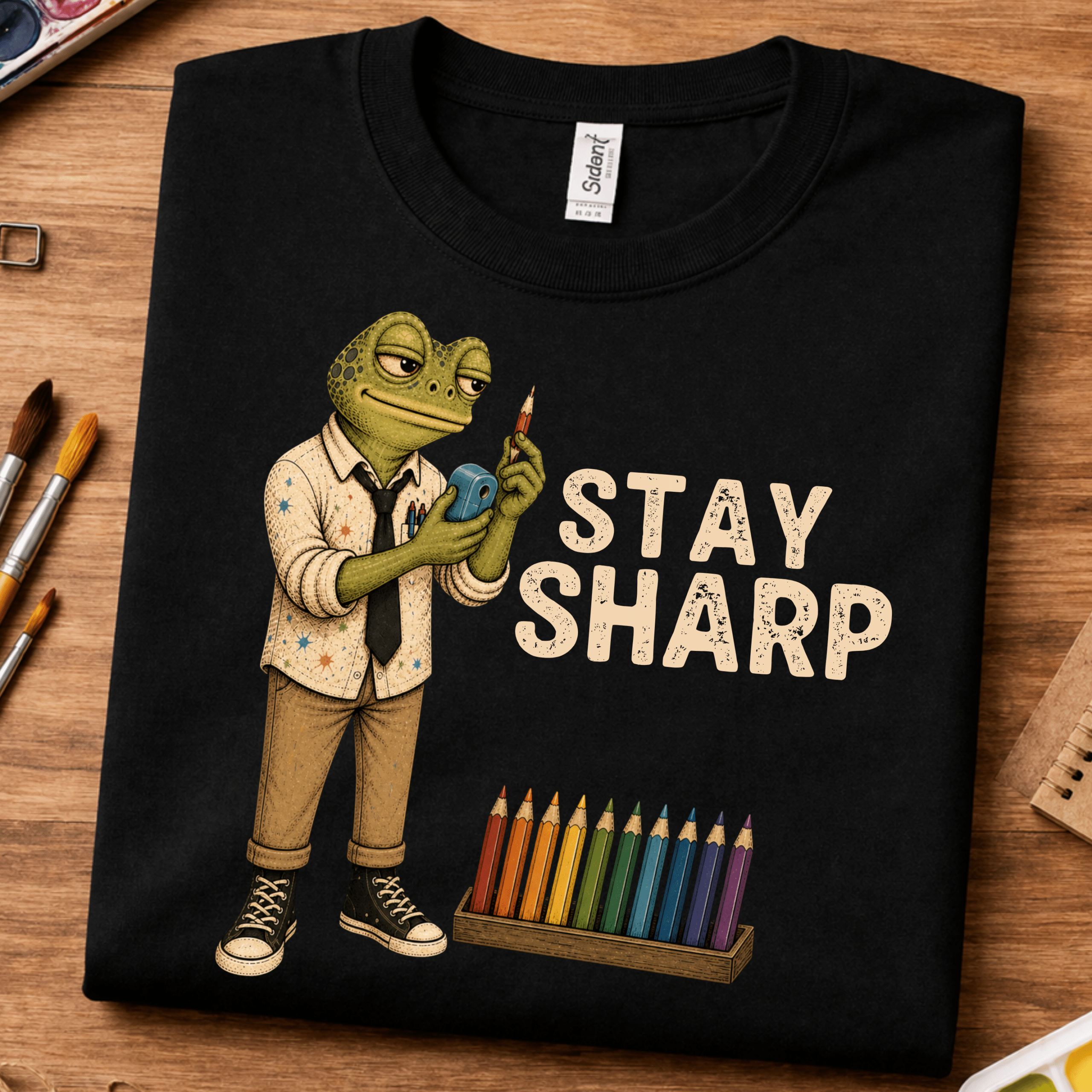 colored pencil shirt stay sharp frog