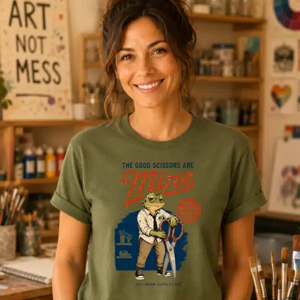 Craft Room Shirt – The Good Scissors Are Mine Funny Frog Tee - Image 2