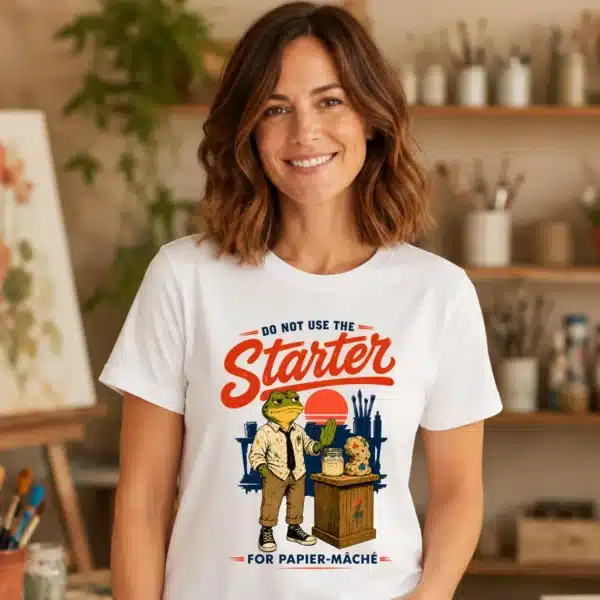 Paper Mache Shirt – Do Not Use The Starter Funny Frog Art Teacher Tee - Image 2