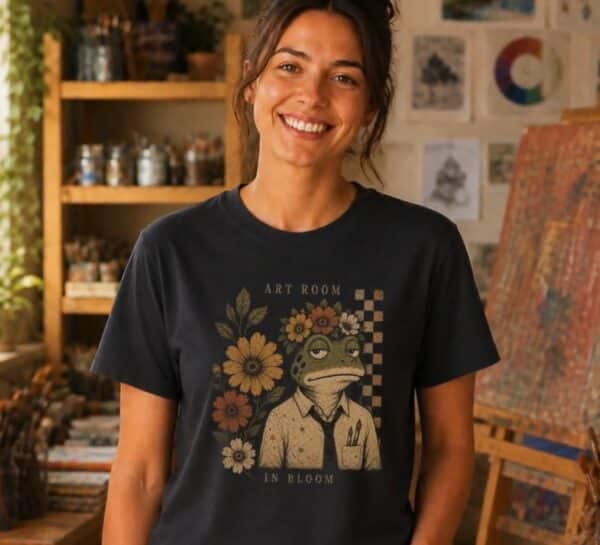 Art Teacher Garden Shirt – Art Room In Bloom Frog Inspiring Teacher Tee - Image 2