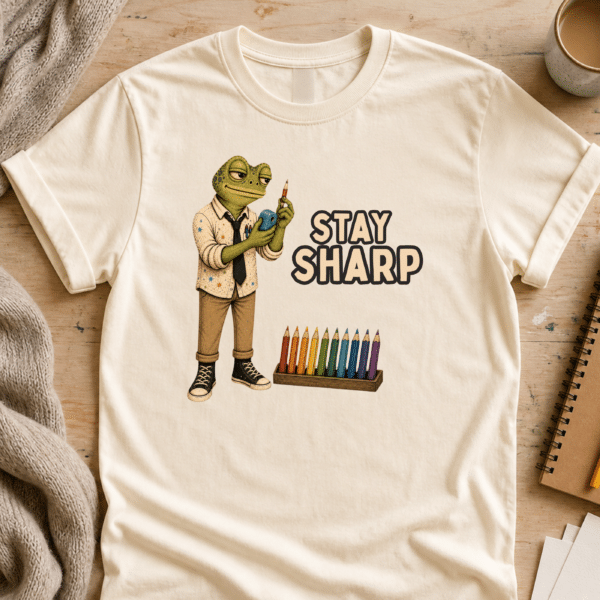 Colored Pencil Shirt – Stay Sharp Funny Frog Art Teacher Tee - Image 3