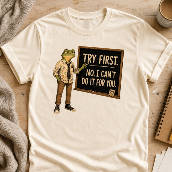 Teacher Graphic Tee – Try First No I Can’t Do It For You Frog Shirt - Image 4