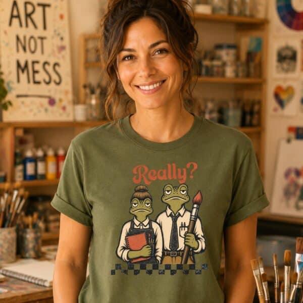 Art History Humor Shirt – Really Funny Frog American Gothic Tee - Image 2