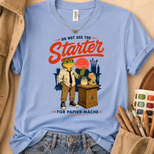 Paper Mache Shirt – Do Not Use The Starter Funny Frog Art Teacher Tee - Image 3