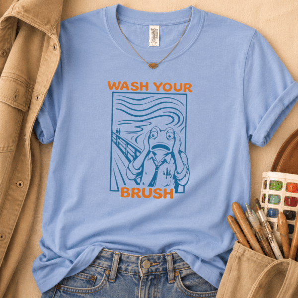Painting Teacher Shirt – Wash Your Brush Funny Frog Art Teacher Tee - Image 2