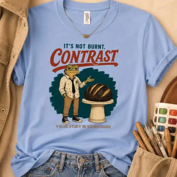 Bread Humor Shirt – Contrast Value Study In Sourdough Frog Tee - Image 3
