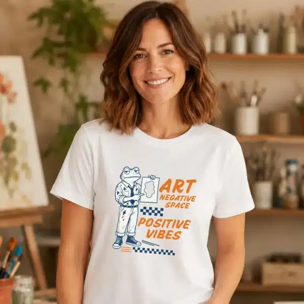 Art Classroom Shirt – Negative Space Positive Vibes Funny Frog Tee - Image 2