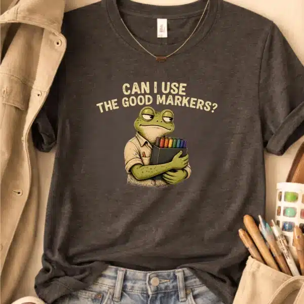 Art Supply Shirt – Can I Use The Good Markers Funny Frog Teacher Tee - Image 2