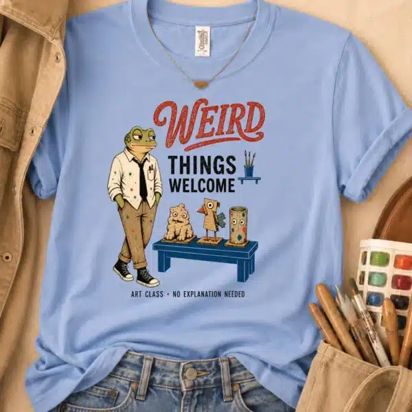 Weird Art Shirt – Weird Things Welcome Funny Frog Artist Tee - Image 3