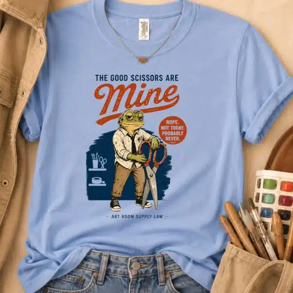 Craft Room Shirt – The Good Scissors Are Mine Funny Frog Tee - Image 3