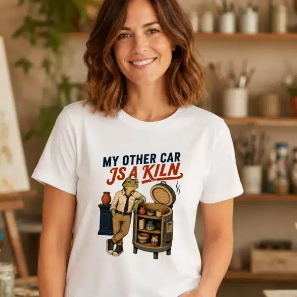 Pottery Humor Shirt – My Other Car Is A Kiln Frog Teacher Funny Tee - Image 2