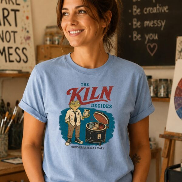 Ceramic Studio Shirt – The Kiln Decides Funny Frog Pottery Tee - Image 3